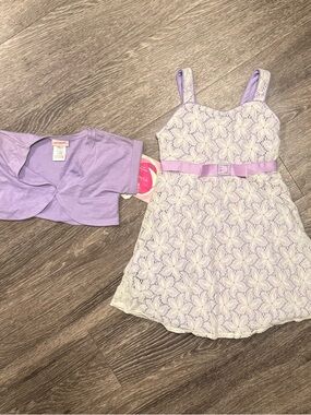 Youngland White Floral Lace Over Purple Lined Tulle Slip Dress Bolero, Size 4T